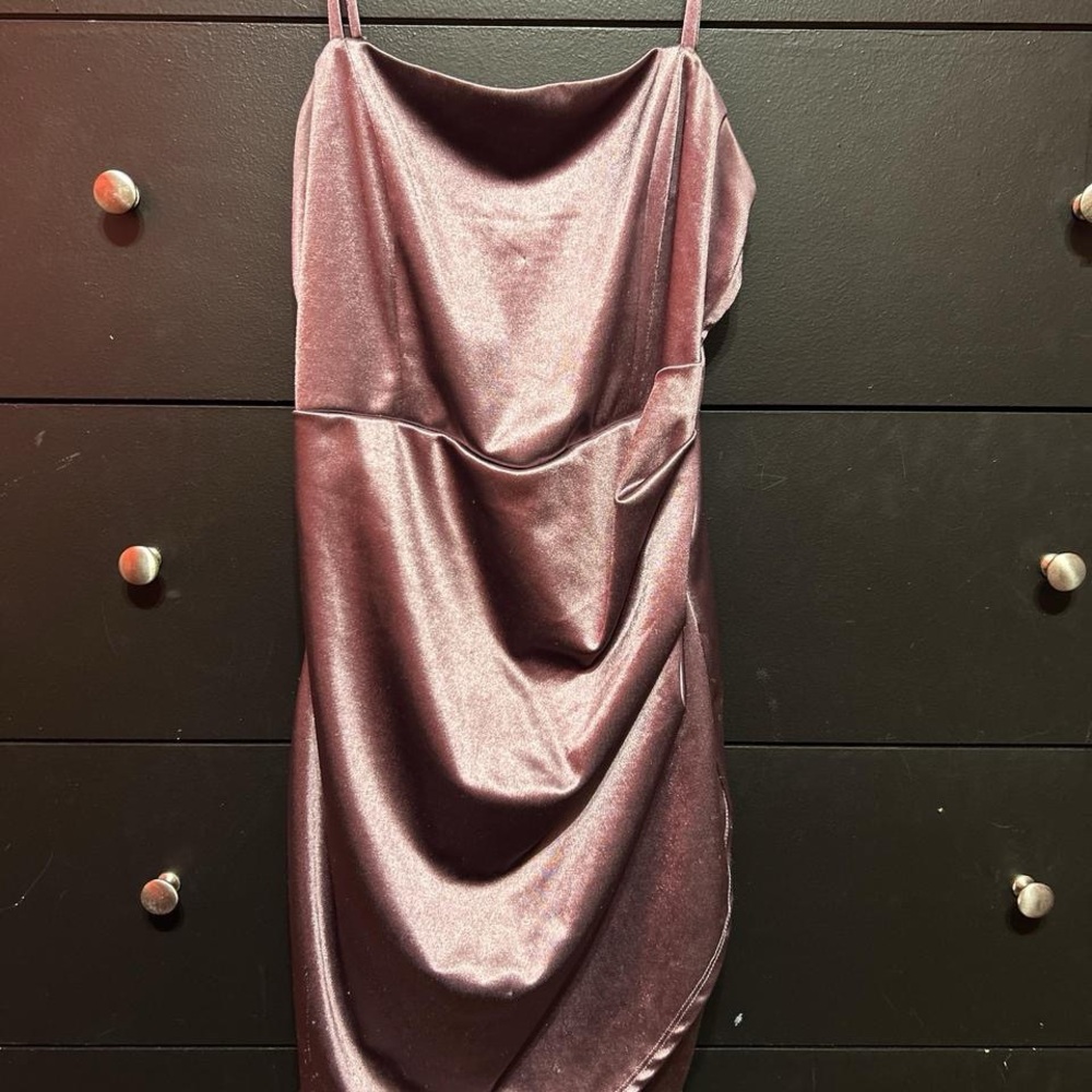 Emerald Sundae Asymmetrical Satin Dress in Deep Pink